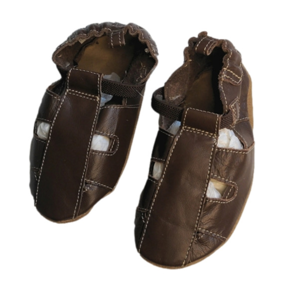 New Robeez Brown Leather Sandal Slippers * 3-4Y - Picture 1 of 6